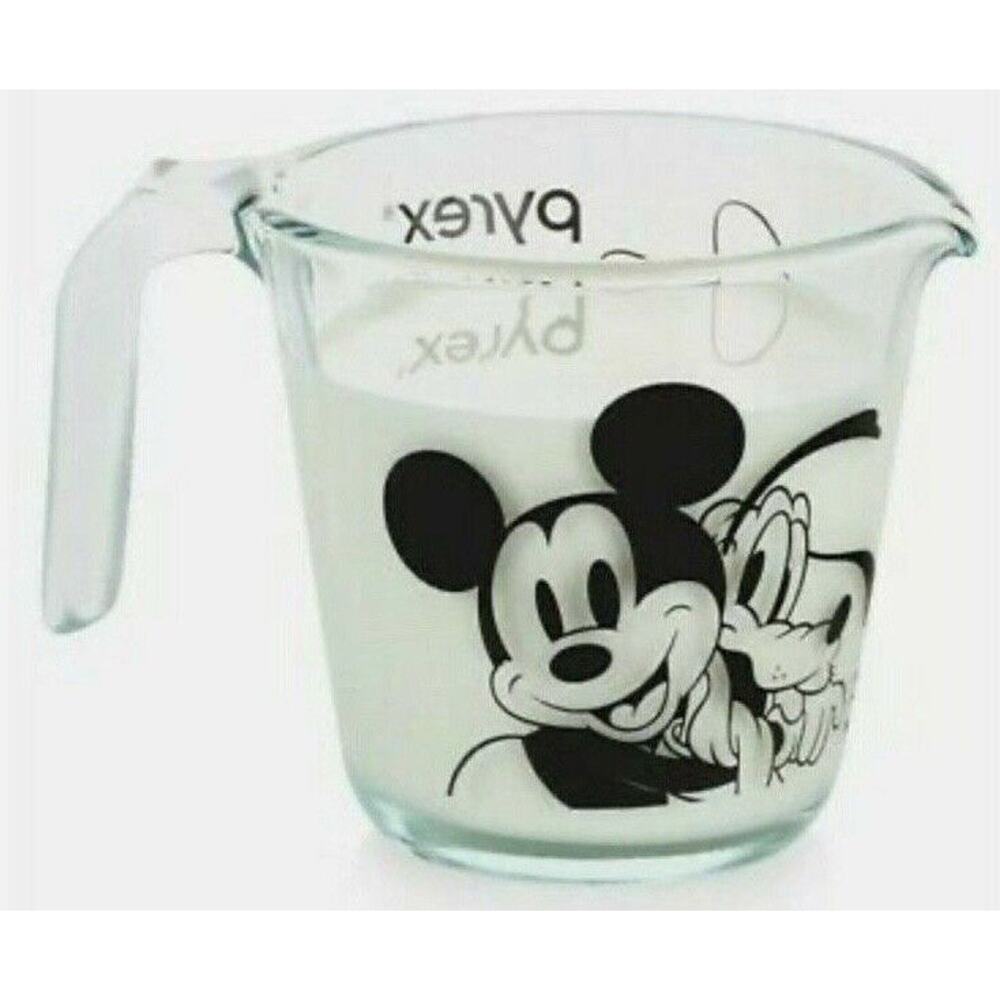 Pyrex Mickey Minnie Mouse Pluto Measuring Cup Size 2 Cup Handle Clear Black New